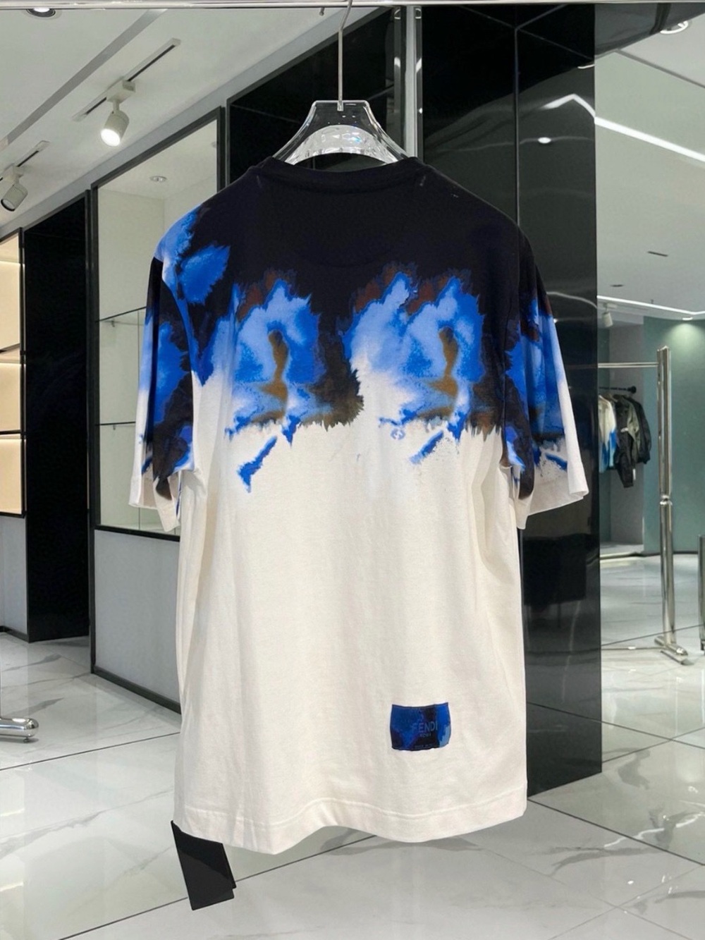 Men's FENDI Blue & White Tie-Dye Short Sleeve T-Shirt